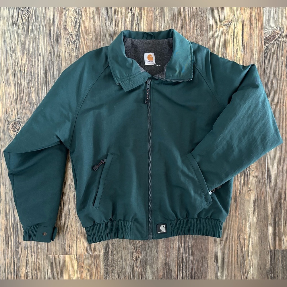 Carhartt J72 Mens Jacket NO SIZE TAG Green Fleece Lined Nylon Workwear Outdoor